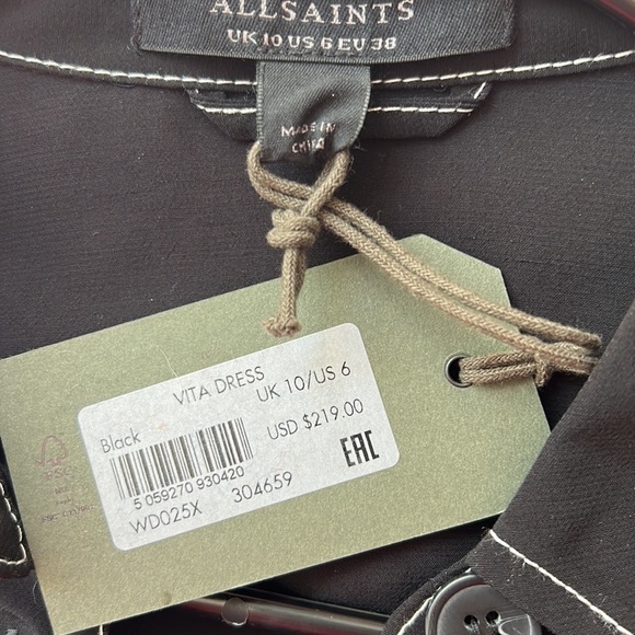 NWT All Saints Vita shirt dress. Black, women’s size 6. Fabulous dress. - Picture 6 of 8